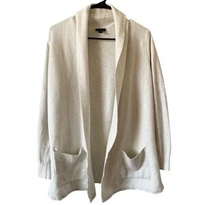 ANN TAYLOR Open Front Knit Cardigan Sweater Off White Size Small Cotton Pockets